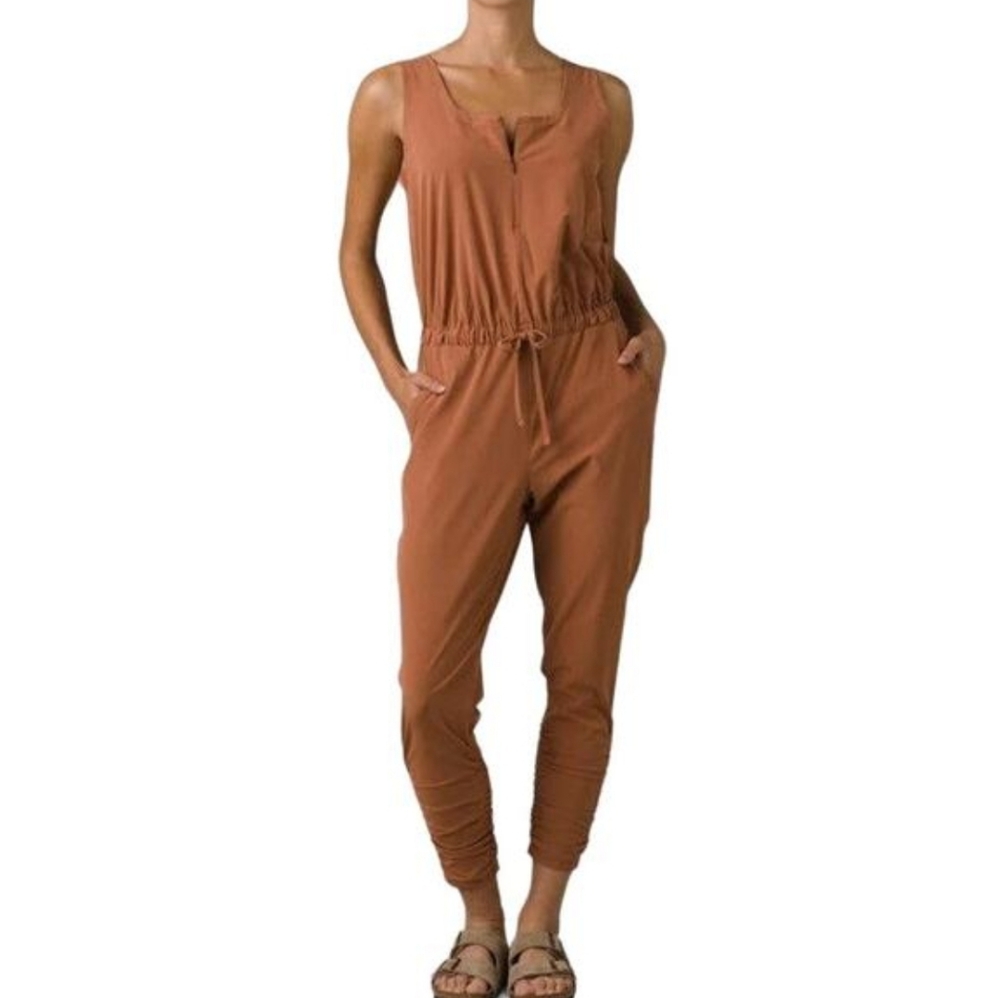 Prana Rust Brown Sleeveless Drawstring Jumpsuit